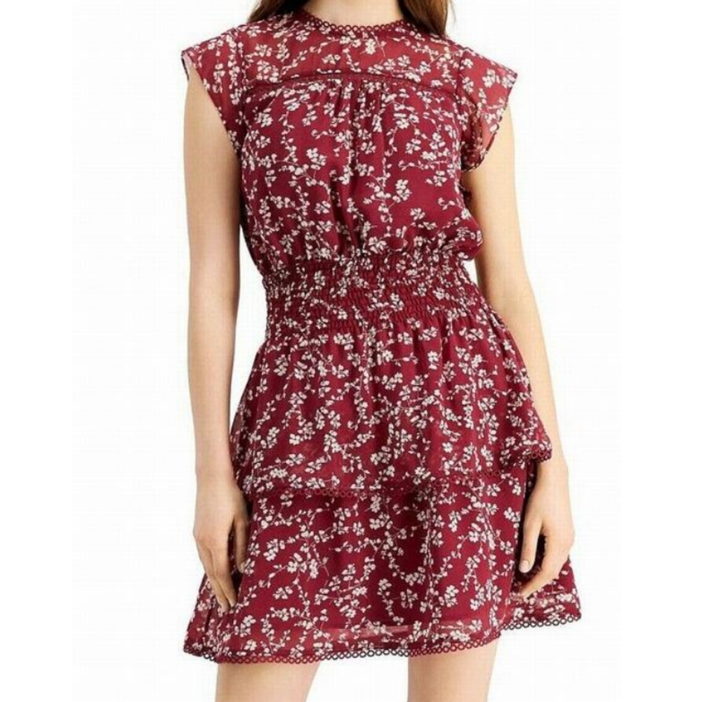 AQUA Floral Flutter Sleeves Tiered Smock Dress